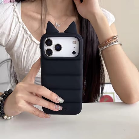 S75306 アニマルイヤーダウン風ぷっくりiPhoneケース