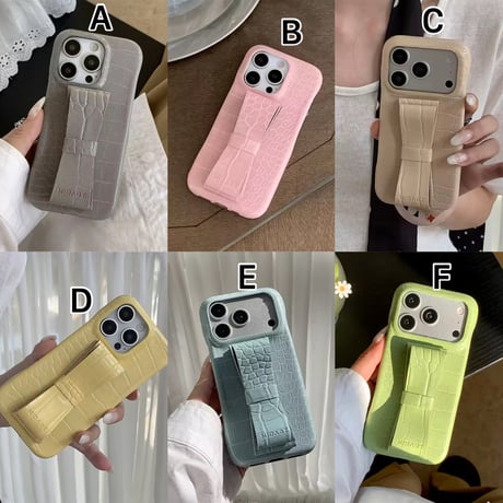 K23035 クロコ調リボンスタンド付き iPhoneケース