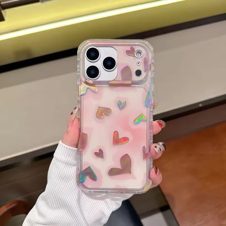 L62404 ハートホログラムクリアフレームiPhoneケース