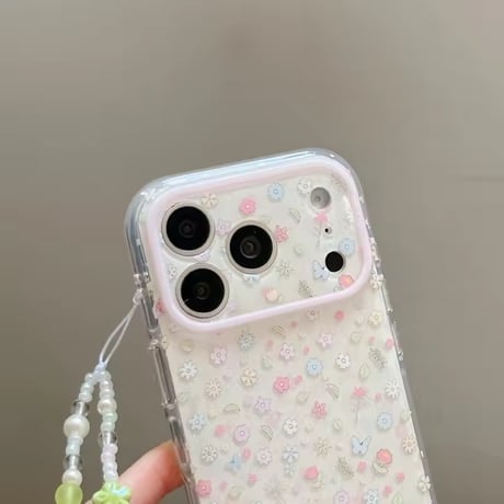 S75500 小花とビーズストラップのiPhoneケース