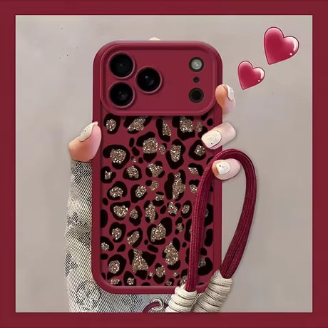 K23050 グリッターレオパード ストラップ付きiPhoneケース
