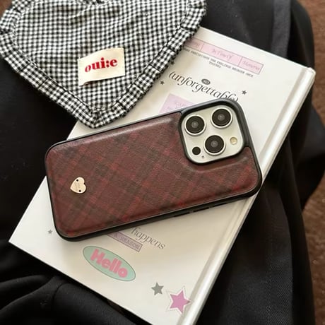 S74385 レッドチェックハート iPhoneケース