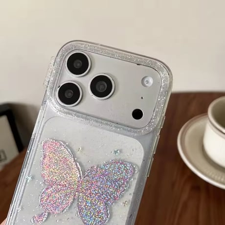 L62445 きらめきバタフライストラップ付きクリアiPhoneケース