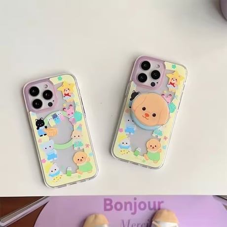 【即納商品】K22699 わんちゃんパーティーのグリップ付きiPhoneケース