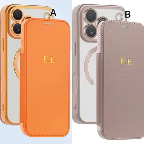 K23008 イニシャル刻印MagSafe対応カード収納フラップ iPhoneケース