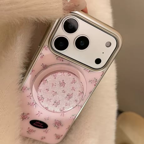 K23129 ローズリボン MagSafeグリップ付きiPhoneケース