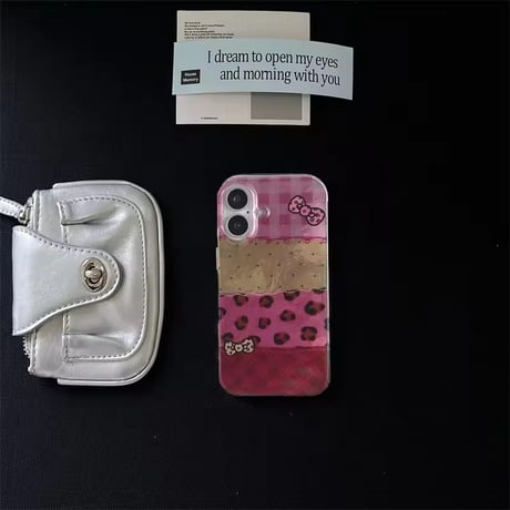 S75441 リボンミックスパターンピンクiPhoneケース