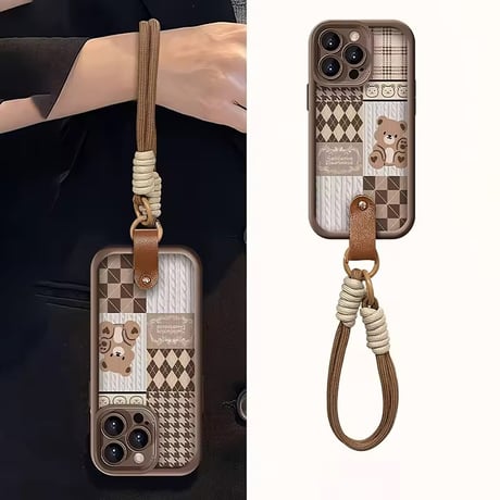 K22891 くまちゃんパッチワークストラップ iPhoneケース