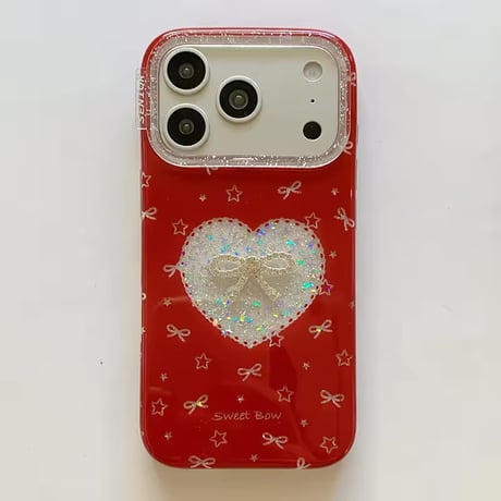 S75338 ハートグリッターリボン iPhoneケース