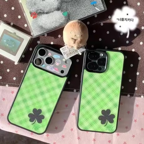 S75351 グリーンチェック×ブラッククローバー iPhoneケース