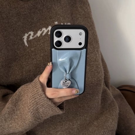 S75304 ハートチャーム付き 立体リボン iPhoneケース