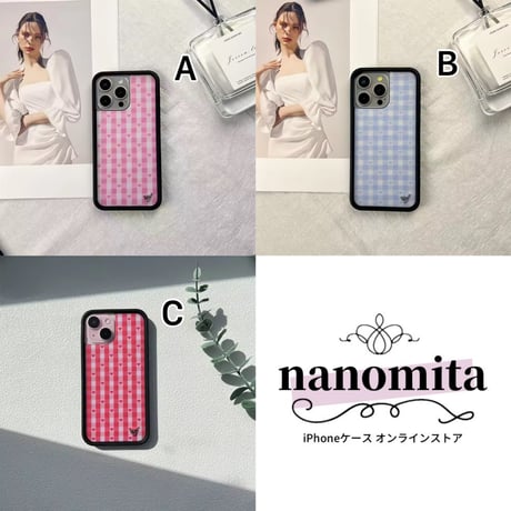 S74841 ハートチェックのガーリーバンパーiPhoneケース
