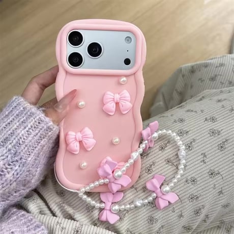 S75502 立体リボンパールストラップiPhoneケース