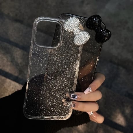 L62243 ビジューリボン×グリッターiPhoneケース