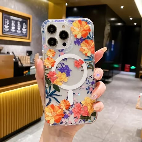 L62240 MagSafe対応 ボタニカルフラワーiPhoneケース
