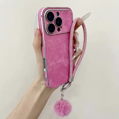 K23023 ファーストラップ付きデニム調iPhoneケース