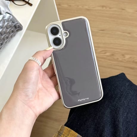 S74801 くすみグレーの光沢iPhoneケース