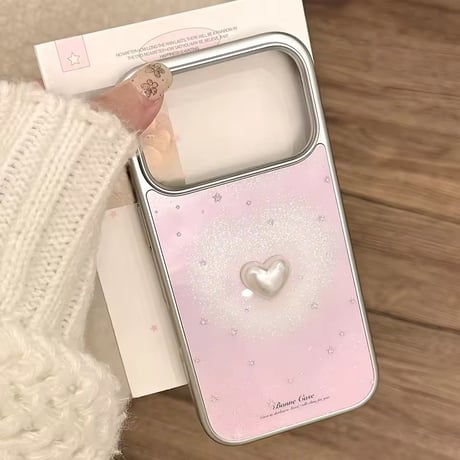 S75447 パールハートきらめきピンクiPhoneケース