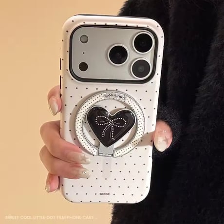 K23054 ドット柄ハートリボンスタンドiPhoneケース