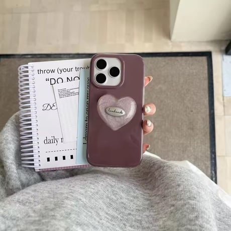 K23063 ぷっくりハート グリップ付きiPhoneケース
