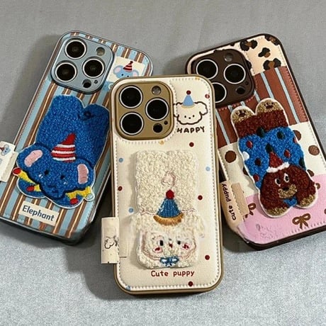 S74471 もこもこアニマル刺繍iPhoneケース