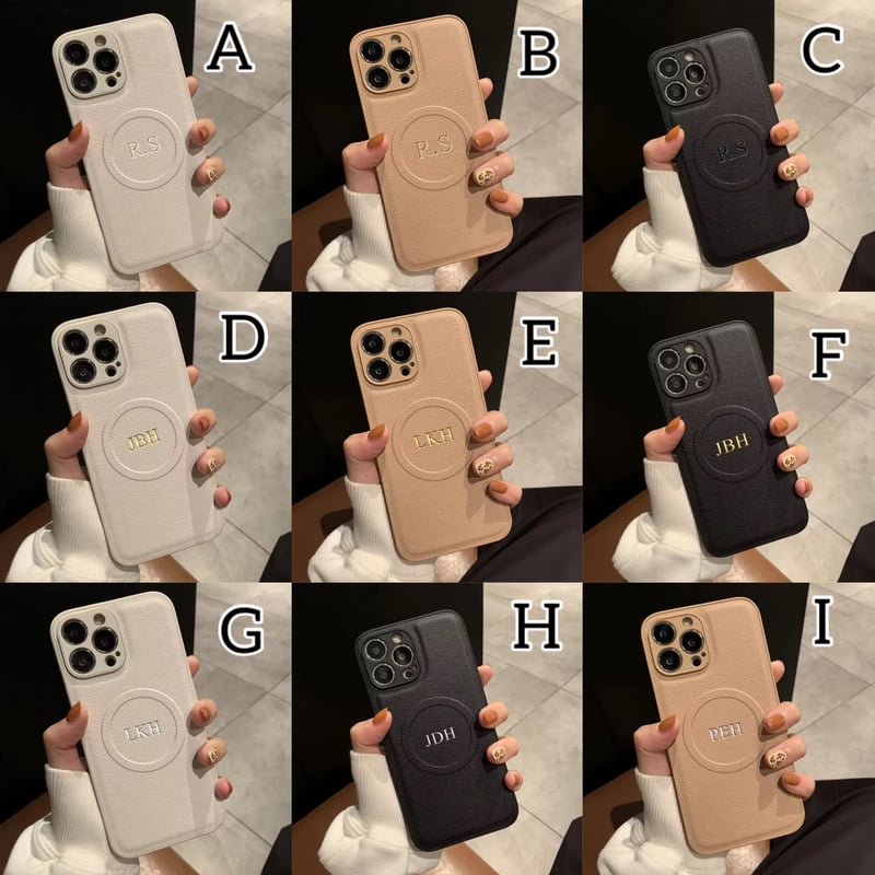 名入れオリジナルケース S74545 イニシャルエンボスレザー風iPhone