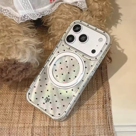 K23115 きらめきドット＆オーロラ 回転リング付きiPhoneケース