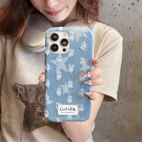 S74460 デニムタッチ刺繍iPhoneケース