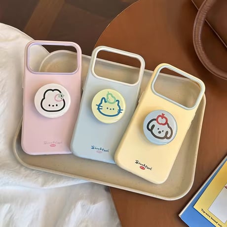 K23176 どうぶつグリップ付き パステル iPhoneケース