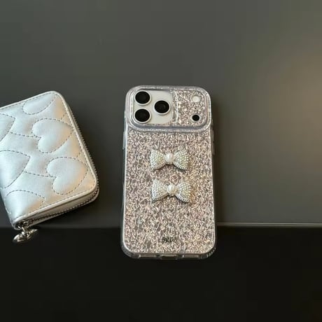 S75339 ダブルパールリボン グリッターiPhoneケース
