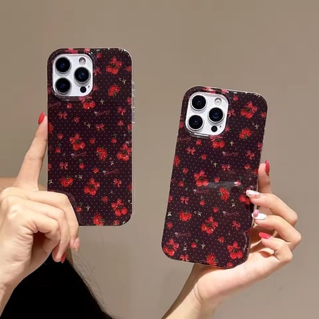 S75197 チェリーリボン ドットiPhoneケース