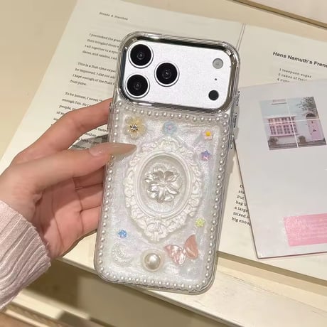 S75510 パールフラワーフレームiPhoneケース