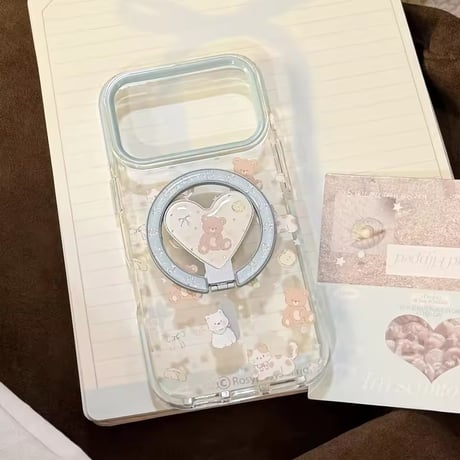K23134 くまねこハート MagSafeグリップ付きiPhoneケース