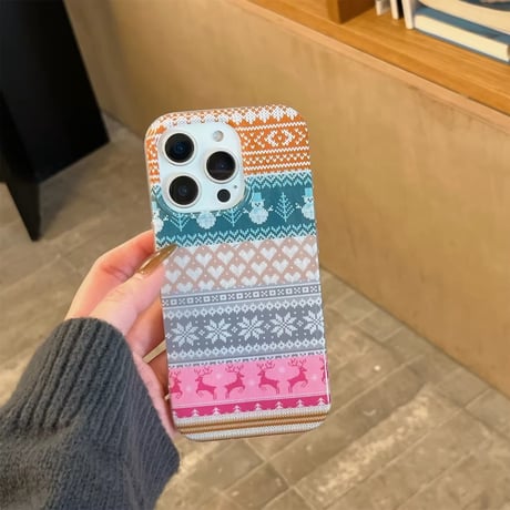 K22655 ストラップ付きノルディックニット風 iPhoneケース