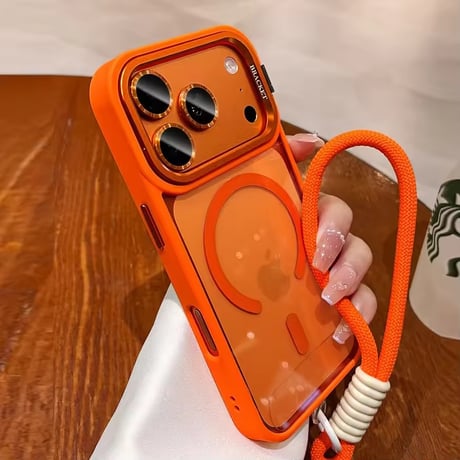 K23022 カラーフレームストラップMagSafeクリアiPhoneケース