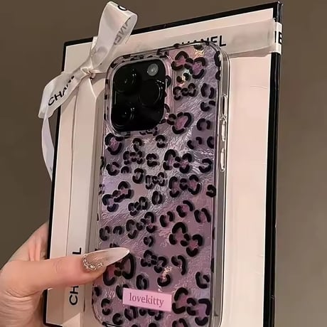 S75374 ピンクレオパードリボンiPhoneケース