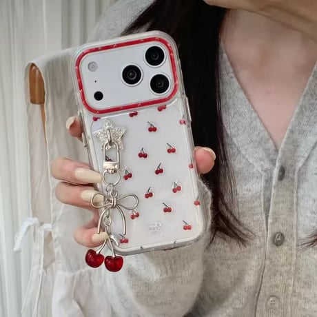 L62446 チェリーチャーム付きクリアiPhoneケース