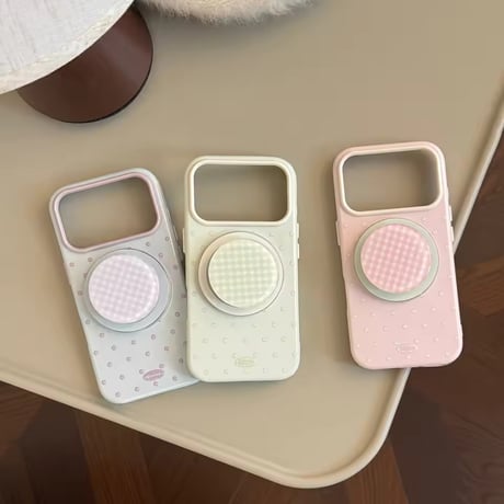 K23163 ギンガムドット MagSafeグリップ付きiPhoneケース