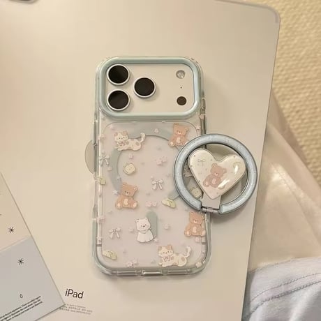 K23134 くまねこハート MagSafeグリップ付きiPhoneケース