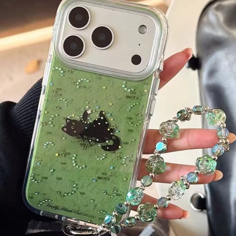 K23045 グリーンキャット きらめきiPhoneケース