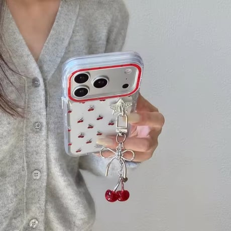 L62446 チェリーチャーム付きクリアiPhoneケース