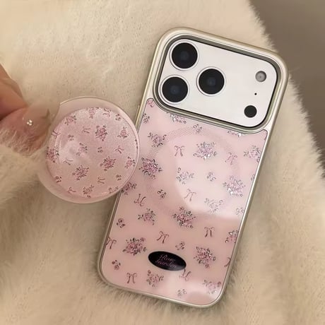 K23129 ローズリボン MagSafeグリップ付きiPhoneケース