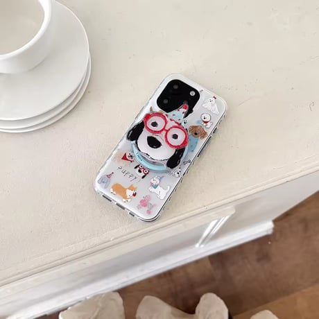 K23070 わんちゃんイラストMagSafeグリップ付きiPhoneケース