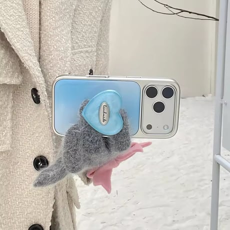 K22981 ハートグリップのくすみブルー iPhoneケース