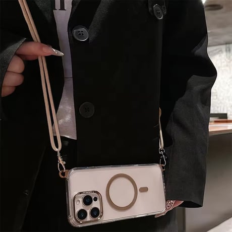 K22963 カラーフレームストラップ付き MagSafe対応クリアケース