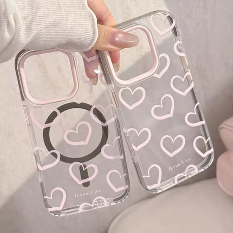 L62325 ピンクハートクリア iPhoneケース（MagSafe対応／通常タイプ）