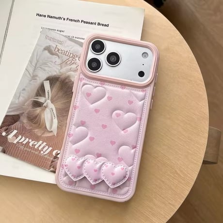 K23042 ハートドット キルティングiPhoneケース（ハートスタンド付き）