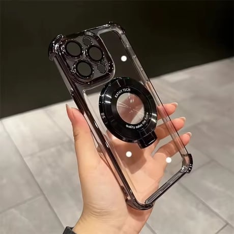 K23012 MagSafe対応 メタルリング付きクリアiPhoneケース