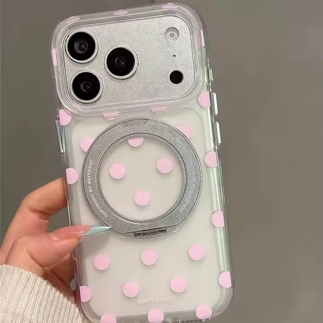 K23100 ドット柄回転スタンド付きiPhoneケース