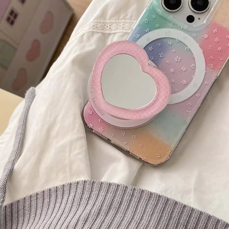 K22777 シャボンカラーパステルハートミラースタンド付きiPhoneケース